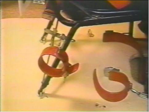 Leg cuffs used to restrain children in chairs